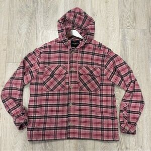Teddy Fresh pink/black plaid shacket with hood